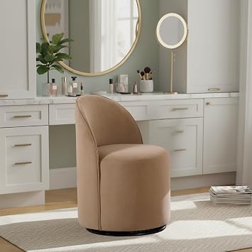 Modern Barrel Chair Swivel Base Khaki Accent Chair 360Rotating Vanity Chair Mid-Century Dining Side Chair Kitchen Chair for Living Room, Bedroom, Home, Office, Kitchen