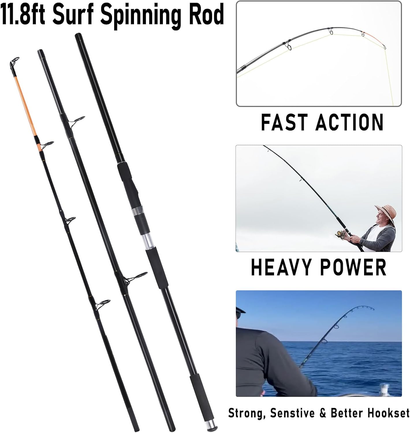 Dr.Fish Surf Fishing Rod and Reel Combos Saltwater Fishing Gear Set 12ft Surf Rod 10000 Reel Offshore Inshore Casting Pole Beach Casting Spinning Pole Kit Equipment Set Striper Pompano Flounder