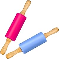 Vista 37 de Mini Rodillo de Silicona para Niños, Superficie Antiadherente Mango de Madera, 9 Pulgadas Paquete de 2
