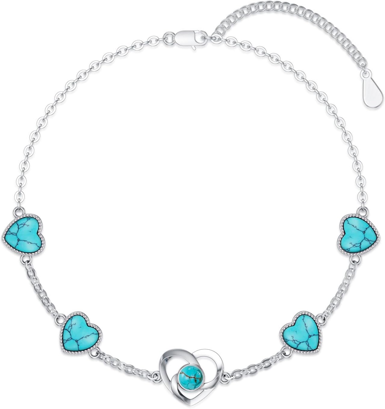 Turquoise Heart Bracelet for Women 925 Sterling Silver Genuine or Created Gemstone Tennis Bracelet Infinity Love Ladies Turquois Jewelry Anniversary Easter Gifts for Mom