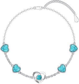 Turquoise Heart Bracelet for Women 925 Sterling Silver Genuine or Created Gemstone Tennis Bracelet Infinity Love Ladies Turquois Jewelry Anniversary Easter Gifts for Mom