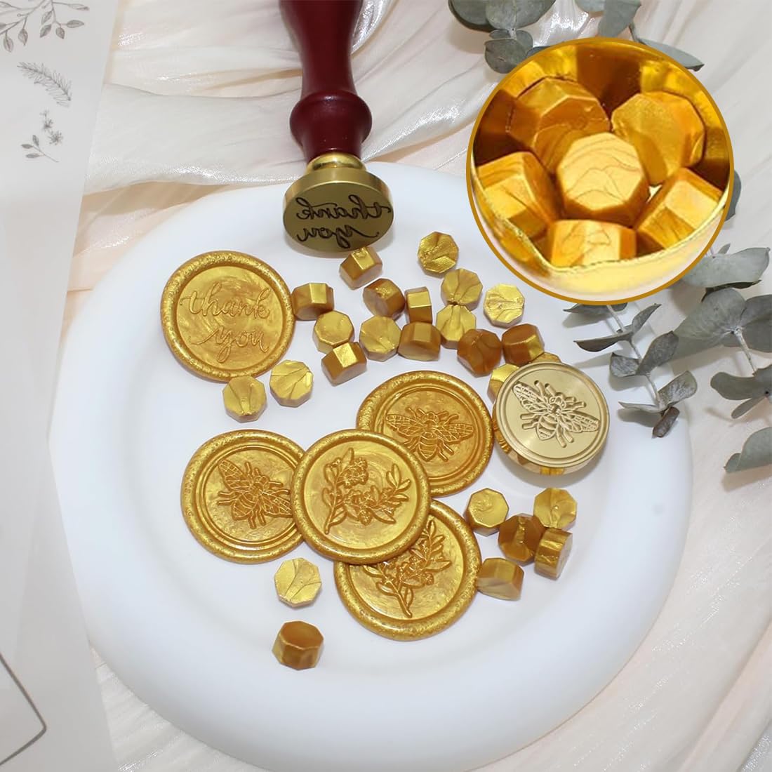 100 piezas de perlas de cera para sellar para invitaciones, tarjetas, sobres, embalaje de vino, envoltura de regalos, kit de sello de cera octogonal