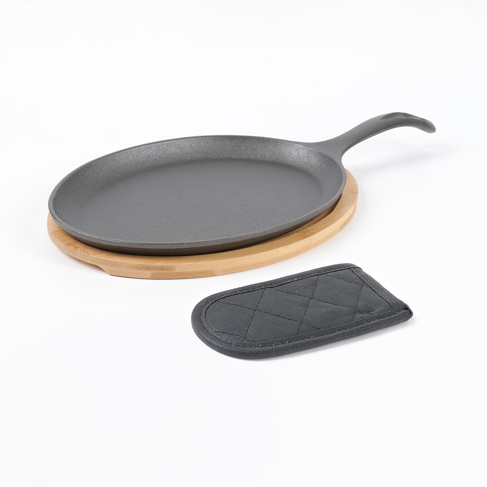 HAWOK Fajita Plate Sizzler Pan Set-Pre-Seasoned Cast Iron Fajita Pan with Wooden Tray