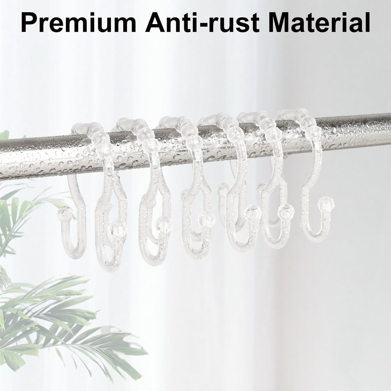 Resze Plastic Shower Curtain Hooks, 12 Pcs Clear Shower Curtain Rings Set