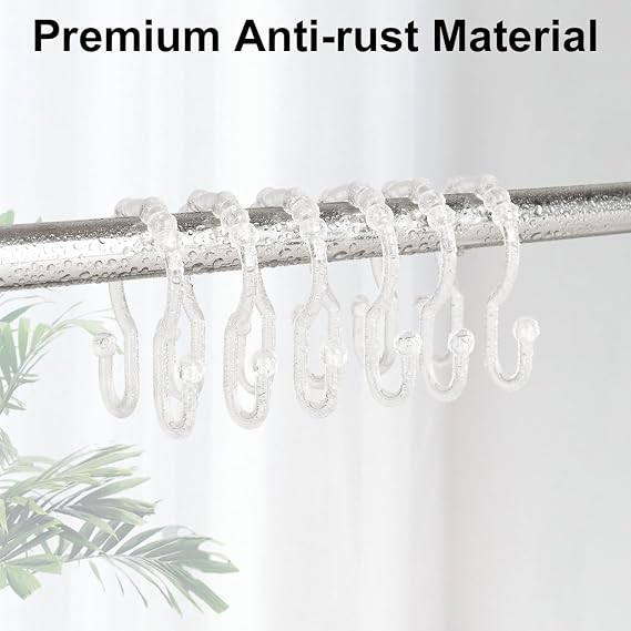Resze Plastic Shower Curtain Hooks, 12 Pcs Clear Shower Curtain Rings Set