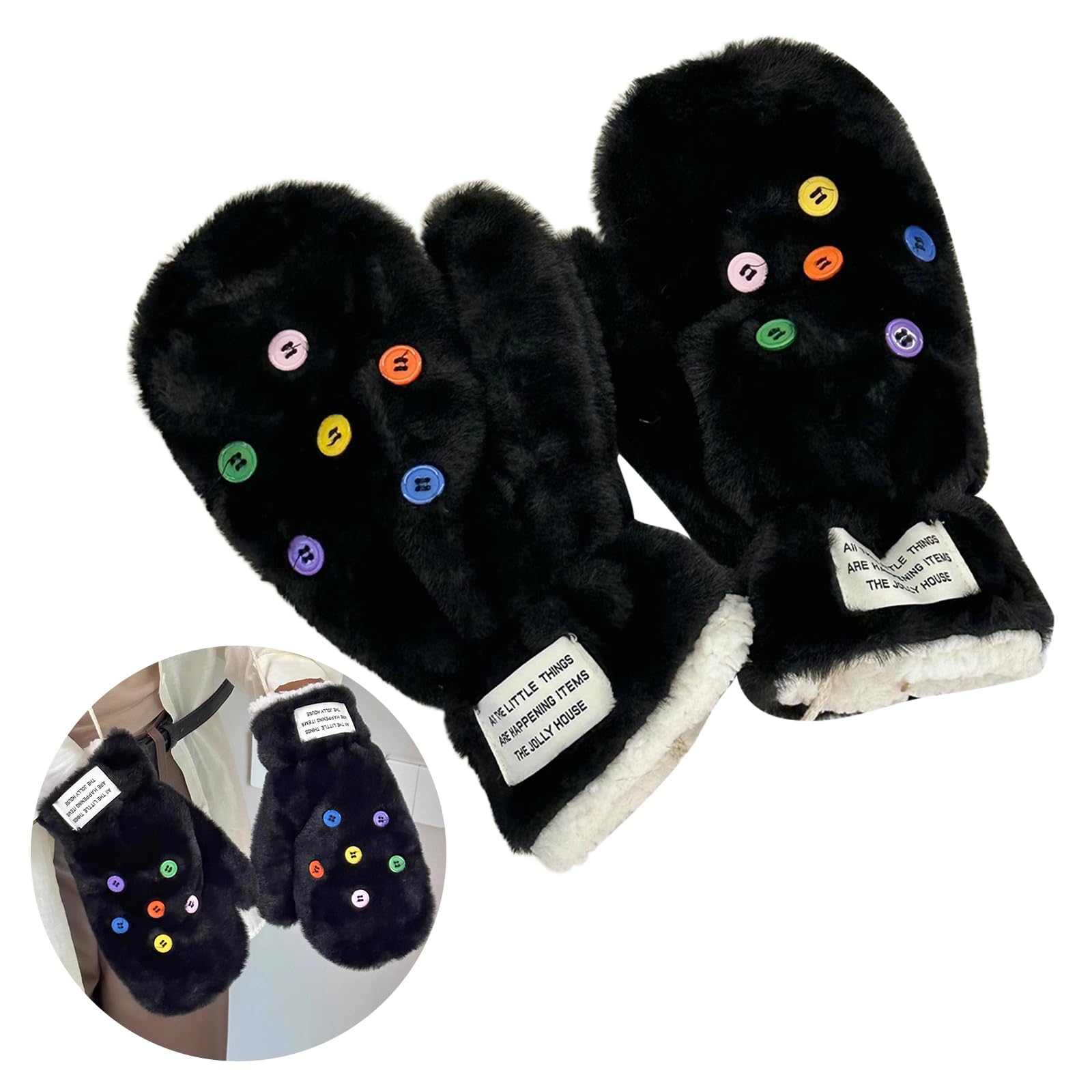 Dsgzkk Gloves,Dopamine Mittens for Girl Winter Warm Gloves Thicken Plush Gloves Windproof Skiing Mittens for Women