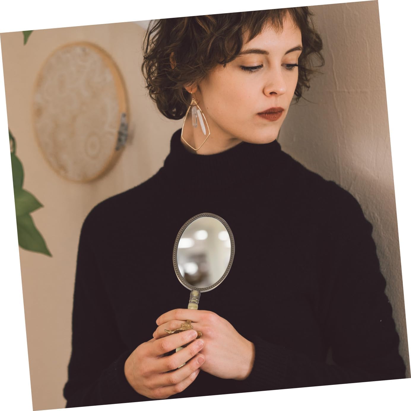 Vintage Style Handheld Makeup Mirror Compact Zinc Alloy for Travel Women image 4