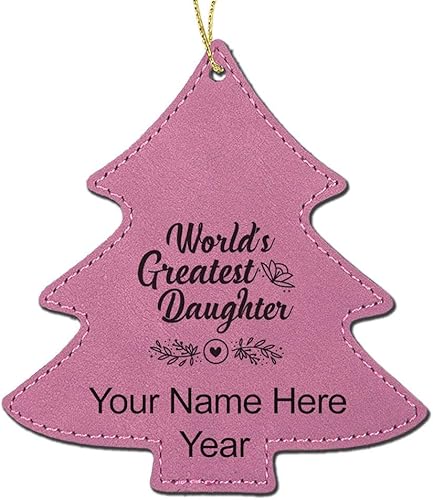 Miniatura 6 de LaserGram Personalized Christmas Ornament, World's Greatest Daughter, Faux Leather, Custom Laser Engraved Gift Idea (Tree Shape, Black) Black With