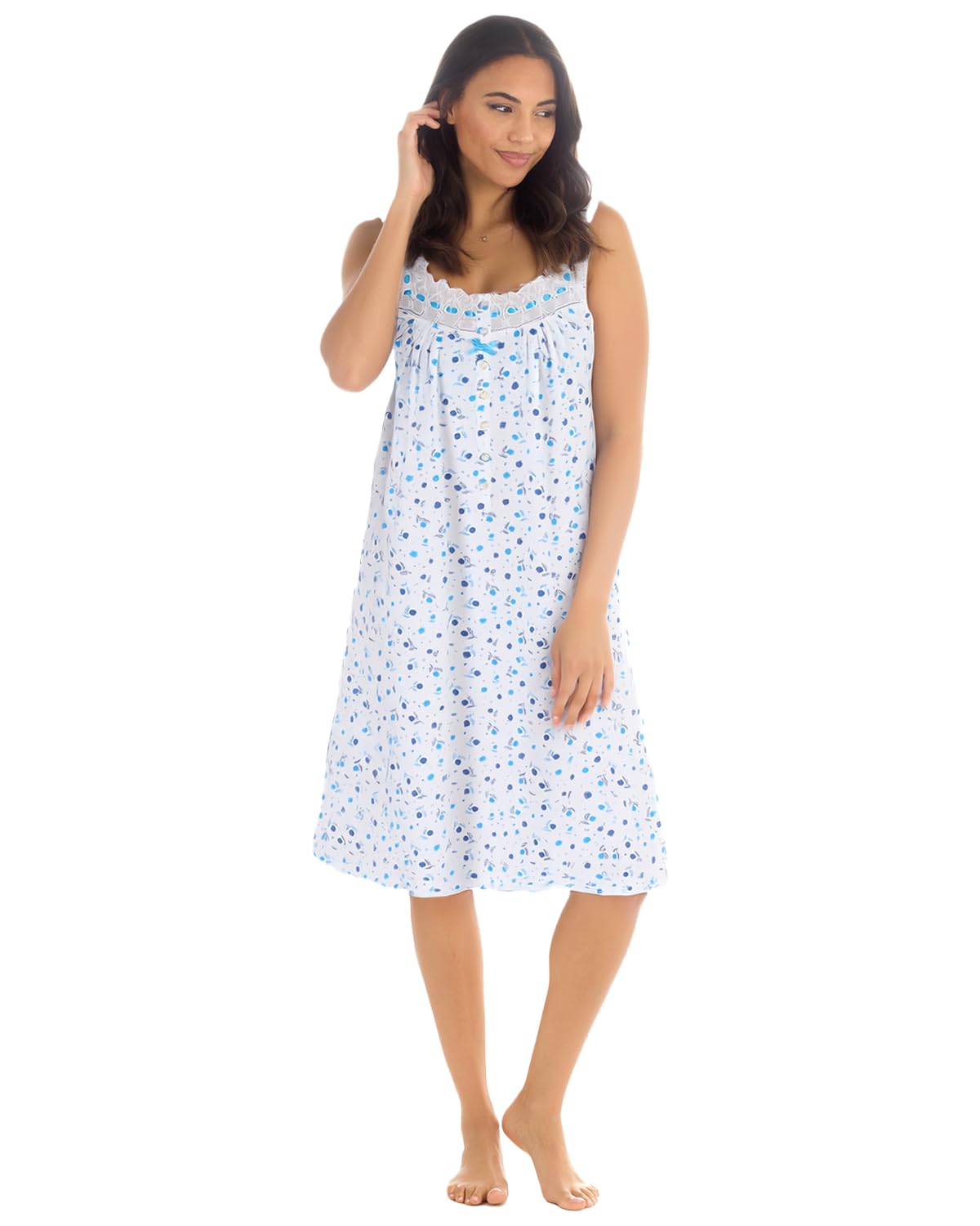 Undercover Ladies Sleeveless Cotton Floral Nightie 34B2289 Blue Floral 22-24