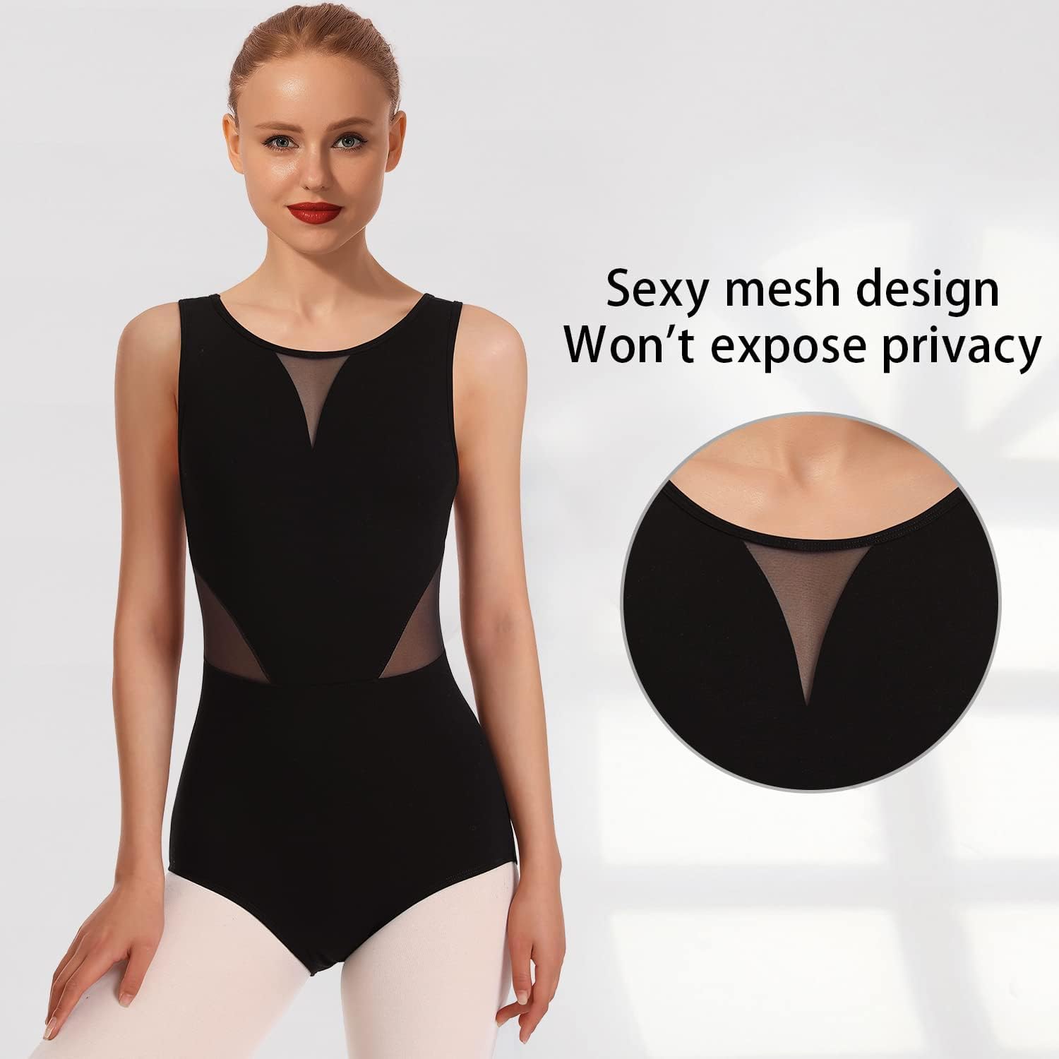 Body da Ginnastica e Danza da Donna Pannello Mesh Fodera Toracica Donna Bodysuit per Balleto Leotard per Danza