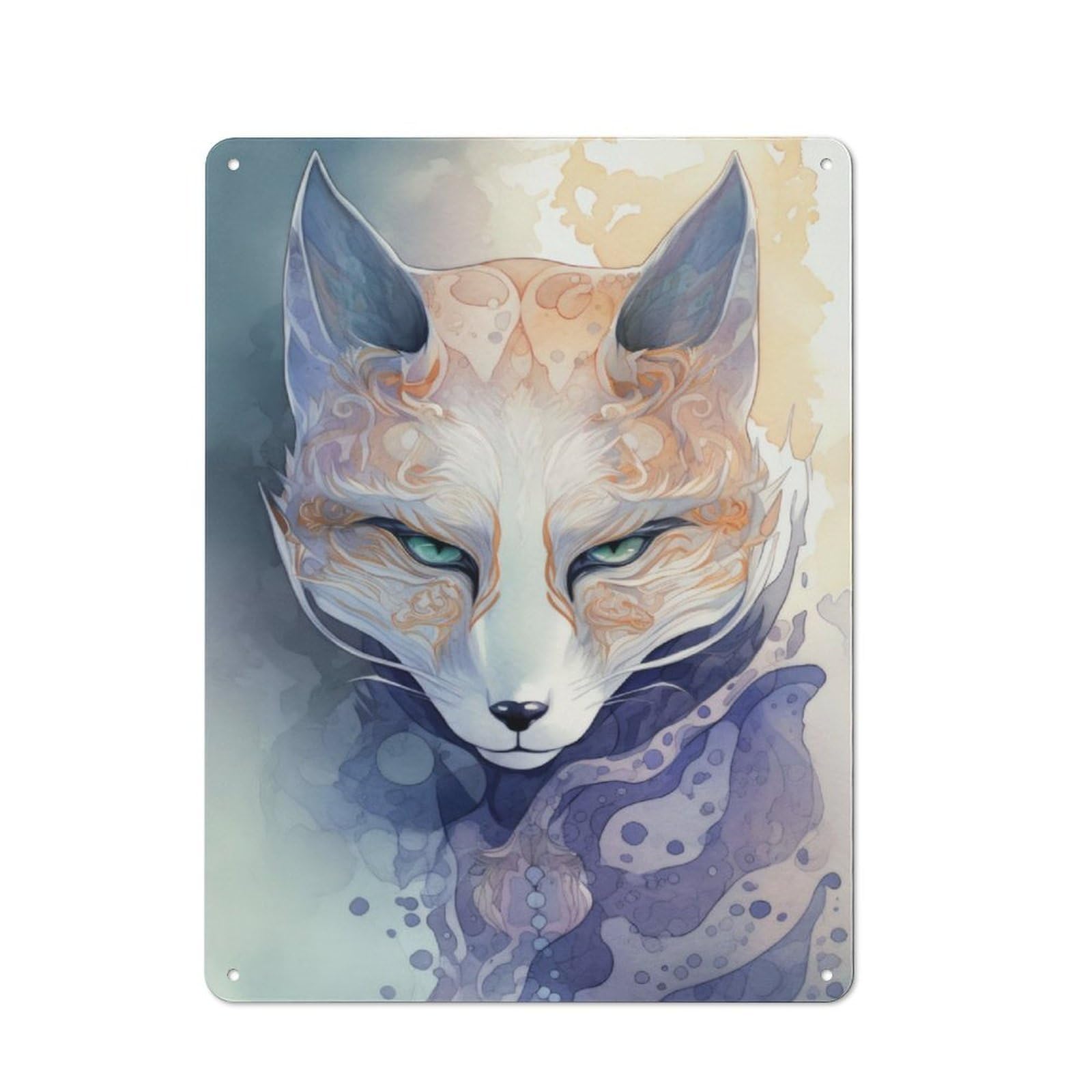 Junmoney Mystical Kitsune Fox Mask Vintage Tin Sign 40X30cm For Lounge Or Reading Corner, For Home Interiors, Feature Walls And Decorative Displays