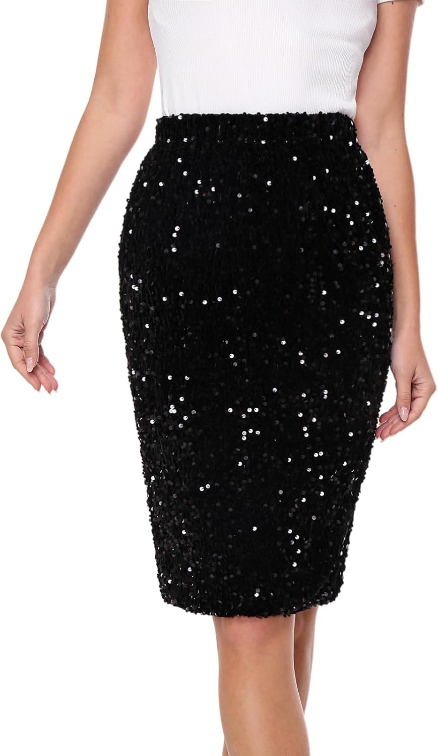 Women's Sequin Skirt Sparkly Midi Skirts High Waist Stretchy Pencil Skirt Party Cocktail Night Out