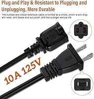 Vista 9 de 5.9ft Indoor Outdoor Extension Cord Waterproof, 10A / 125V 18 AWG Wire Durable Power Appliance Extension Cable with 2 Prong Grounded Plug for