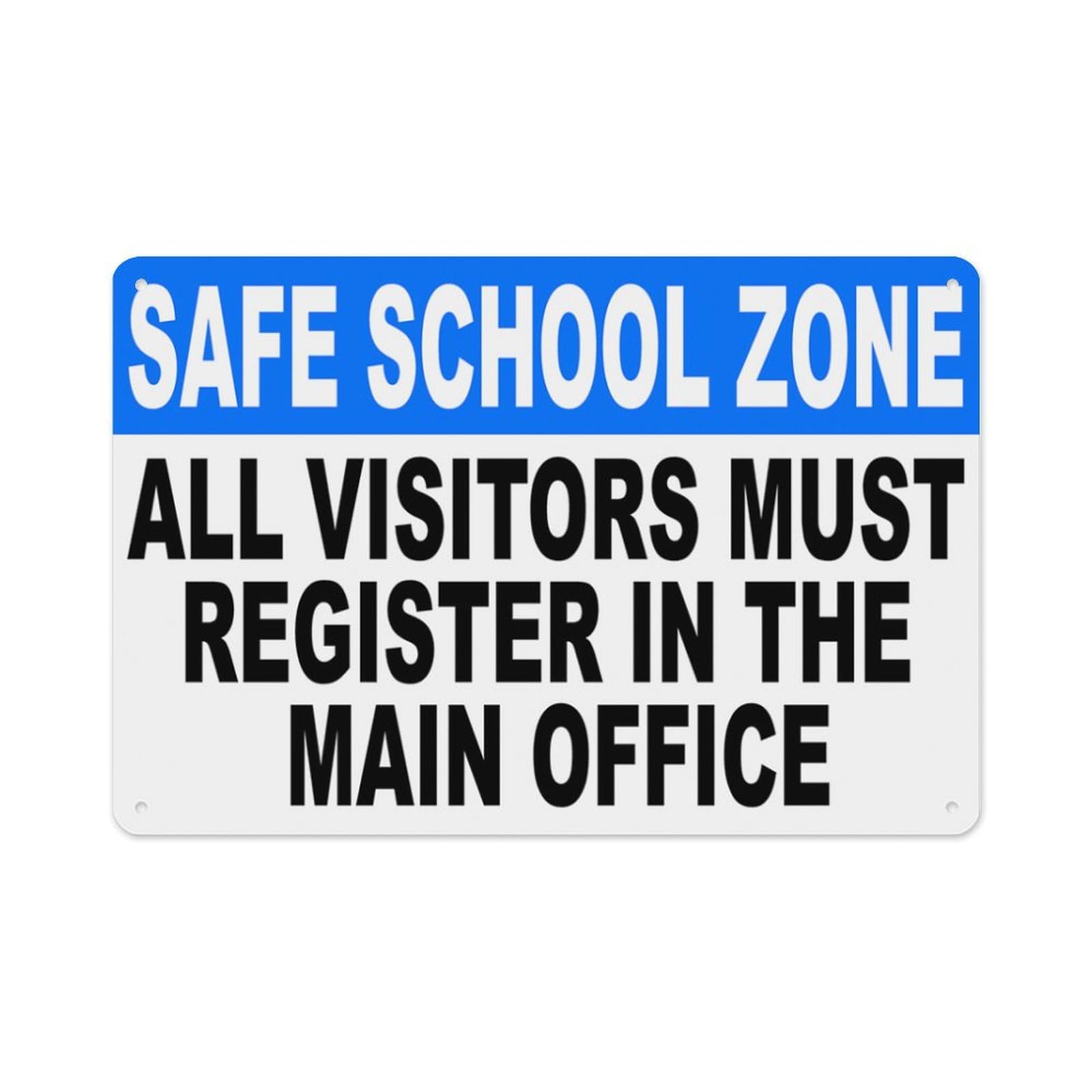 Safe School Zone All Visitors Must Register At The Main Office Wall Art Decor Plaque for Cafe Farm Garage Garden Yard Tin Sign 8x12 Inch