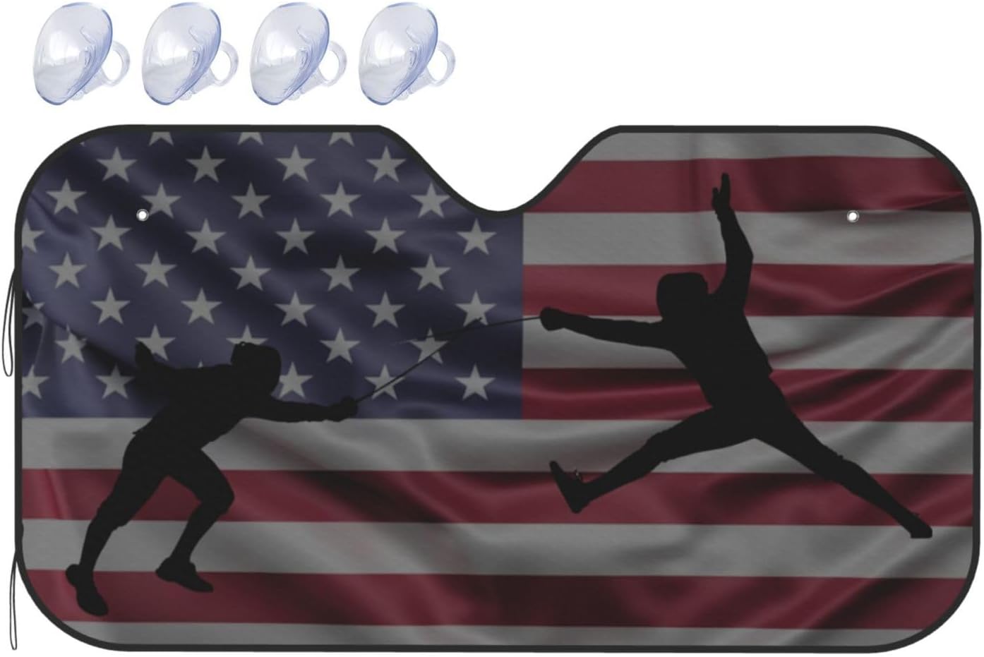 Fencing American Flag Foldable Car Windshield Sunshade Blocks Heat and Sun Glare Uv Rays