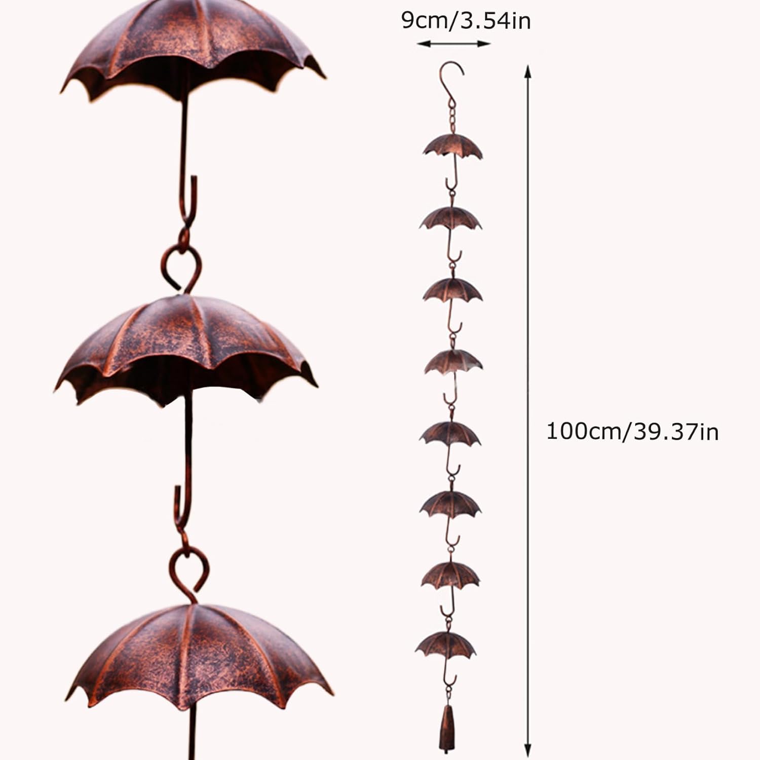 Umbrella Rain Chain, 39 Inch Metal Rain Catcher Chain, Hanging Gutter Downspout for Villas, Courtyards, Parks Outdoor Summer Decor, Garden Tools