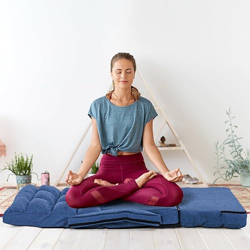 Miniatura 7 de Silla de juegos de suelo, 6 posiciones ajustables, tumbona, para adolescentes y adultos, silla plegable acolchada de meditación con reposabrazos y