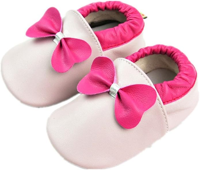 Baby Soft Sole Leather Shoes Bow tie-Light pink M:6-12 months/interior length:12CM / 4.71"
