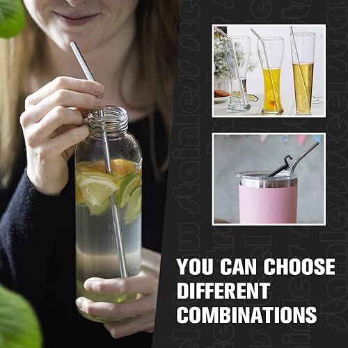 Miniatura 8 de 8 popotes de acero inoxidable doblados de 516 pulgadas de ancho para vaso de 40 onzas con asa, popotes de metal reutilizables de 12 pulgadas de