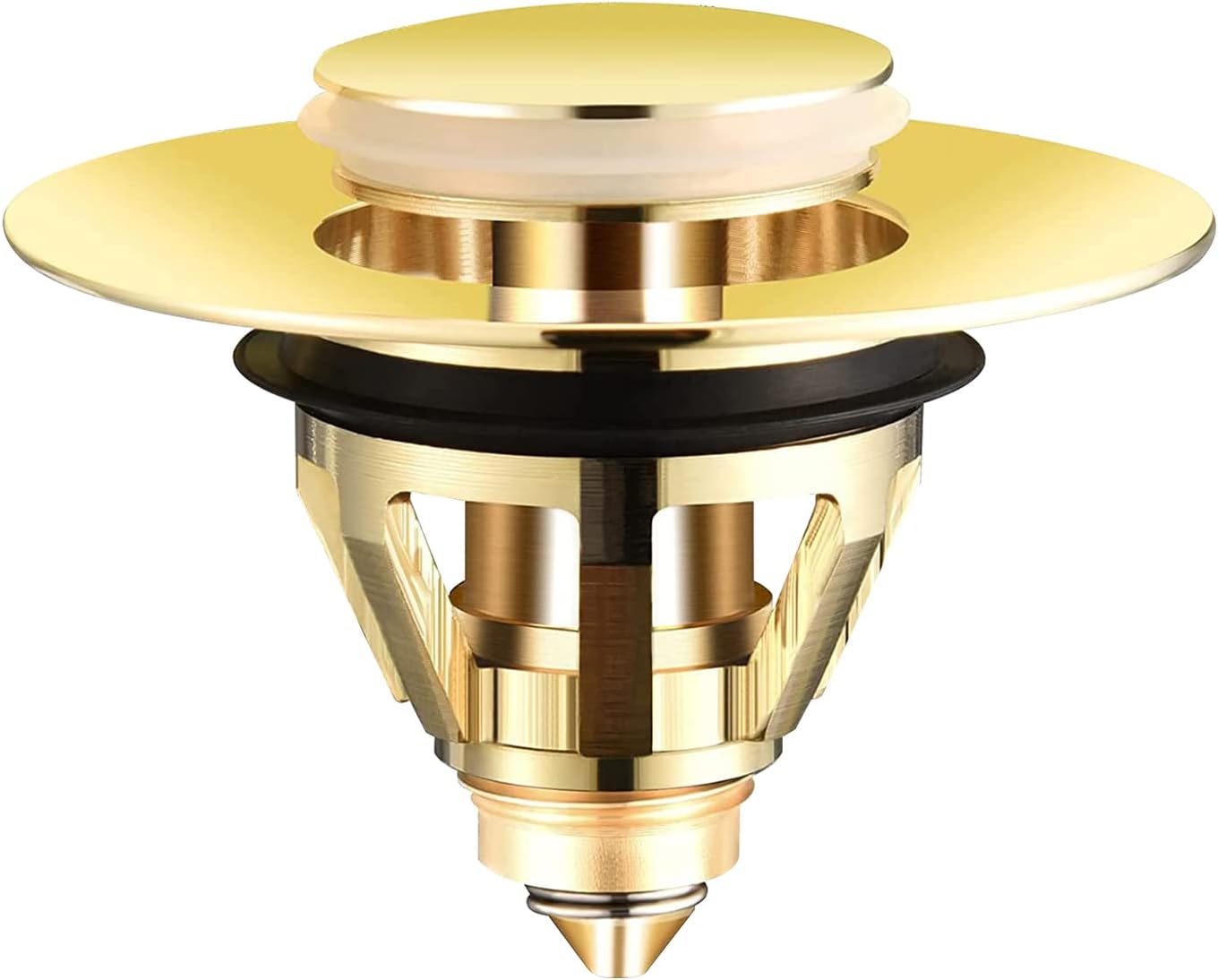 Sink Plug, Bathroom Pop Up Sink Plug Replacement Spring Core Copper, Gold Universal Bath Plug Brass Bounce Core Push Type, Basin Plug No Overflow Filter with Hair Catcher (34-38mm)