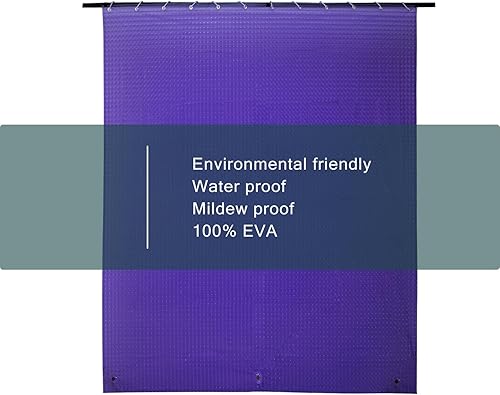 Miniatura 6 de Forro de cortina de ducha de EVA morado, forro de ducha de plástico 3D 5G con 12 ojales de metal inoxidables e imanes pesados, resistente al agua
