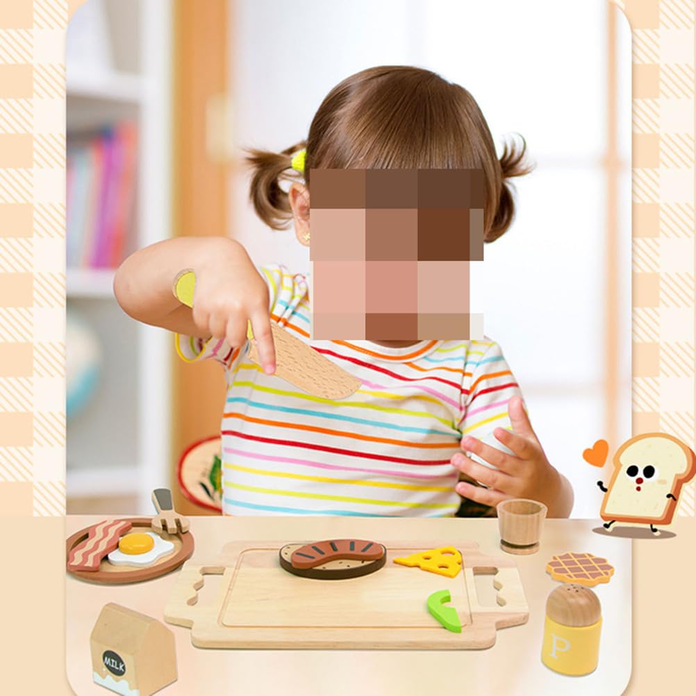 Set de comida de desayuno de madera, juguete de cocina para juegos de rol | Set de Comida de Madera, Juguete de Simulación de Comida Occidental, Juguete de Cocina