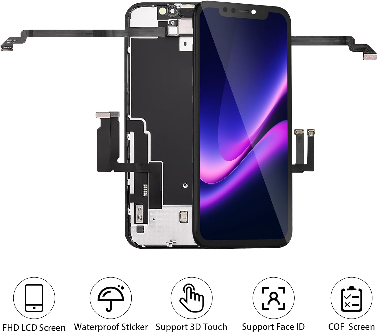 for iPhone XR Screen Replacement with Front Earpiece Speaker Proximity Sensor 3D Touch LCD Display Digitizer with Repair Kit for Model A1984 A2105 A2106 A2108 6.1 Inch