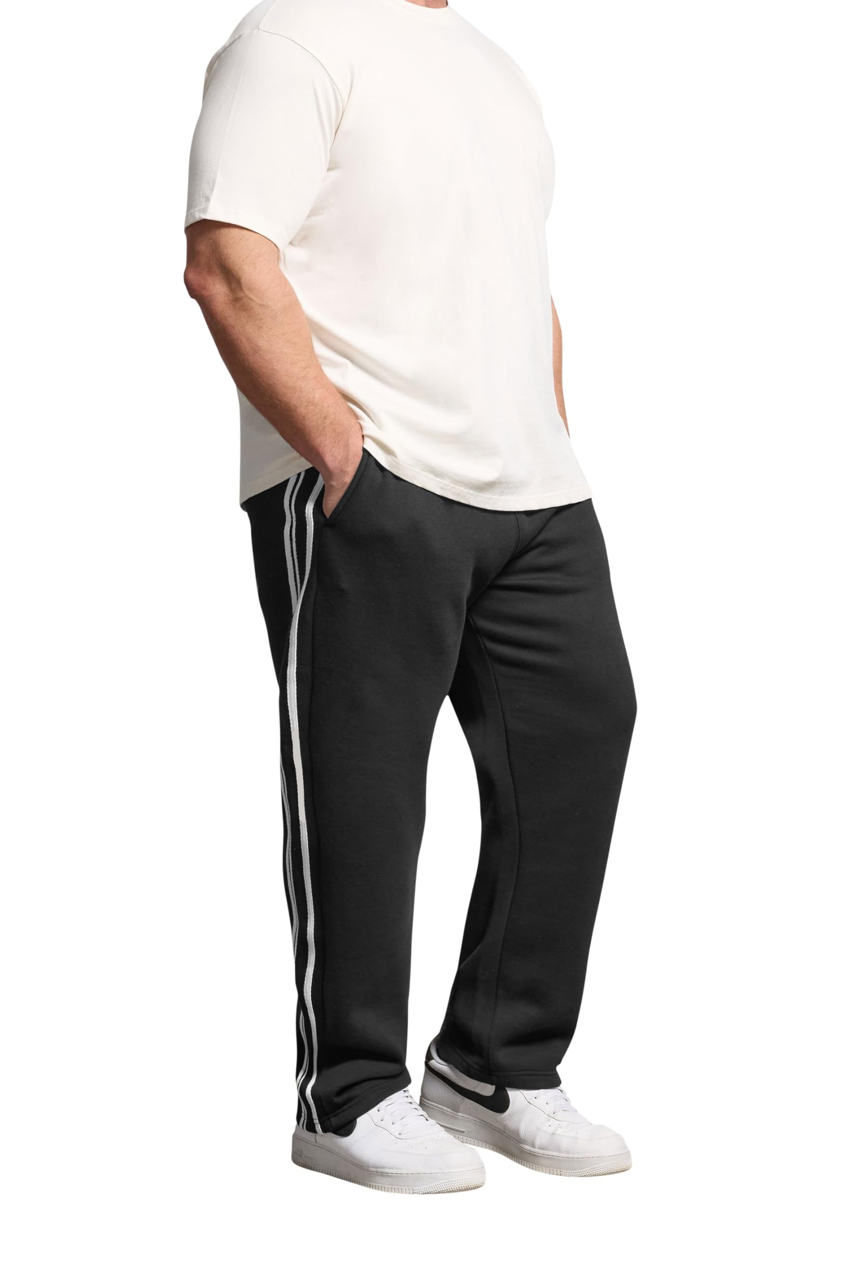BadRhino Big & Tall Side Stripe Open Hem Joggers - Men's - Plus Size Curve Black