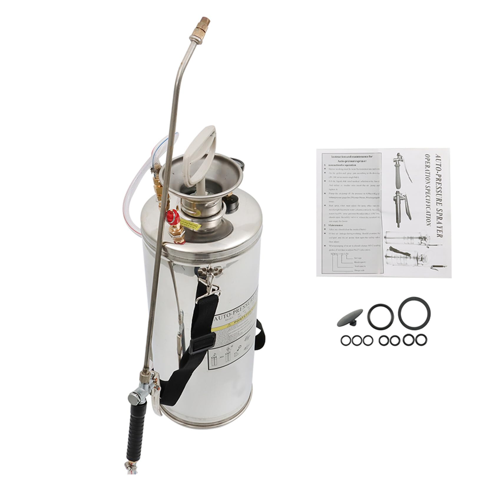 LABLT Stainless Steel Sprayer with Pressure Gauge, Safety Valve, Stainless Steel Hand Pump Sprayer, Stainless Steel Tank Multi-Purpose Sprayer for Spraying in Home/Gardening (2 Gallon)