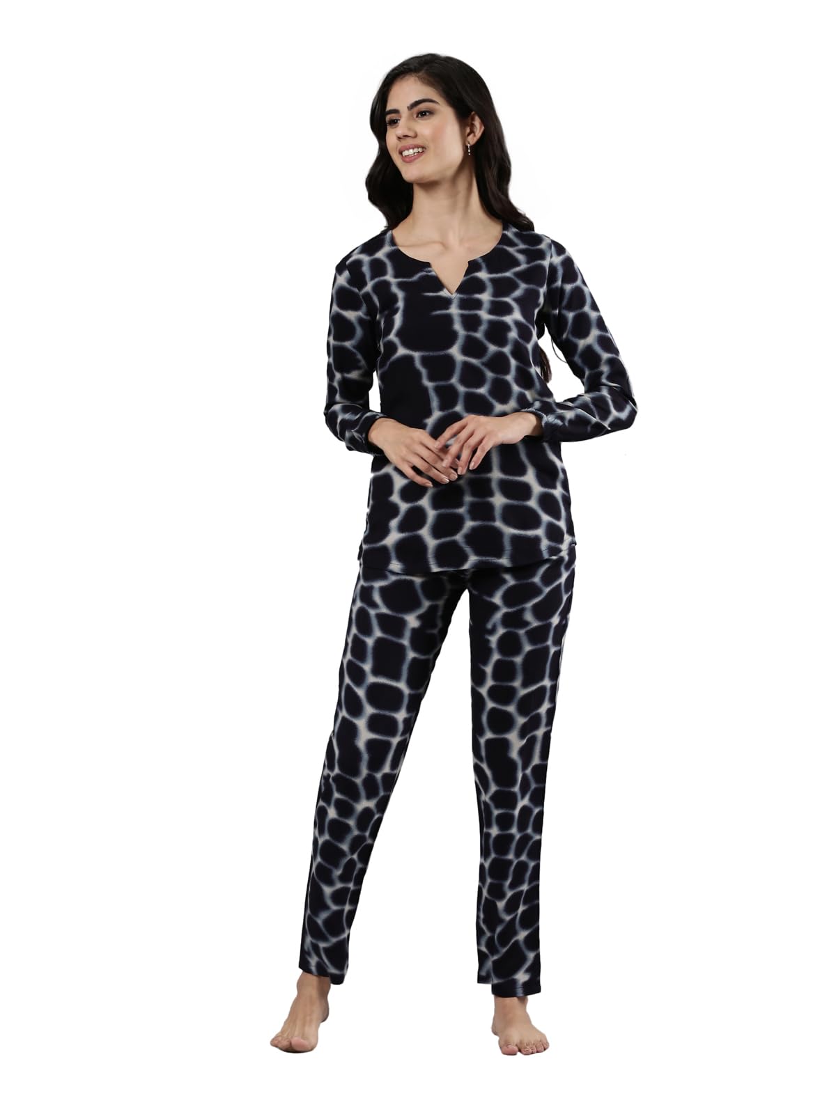 femmora Comfortable Fit Top and Bottom Night Suit Set with Abstract Print, Breathable Rayon Fabric with Elastic Waistband Closure, for Women, Pack of 1-picture-22