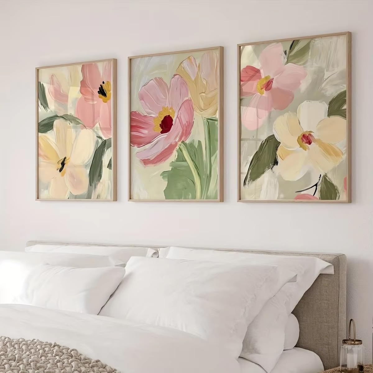 AEFOUU 3 láminas de lienzo con estampado abstracto floral de flores silvestres en tonos pastel, estilo rústico moderno, para decoración de paredes del hogar (70x100cm/marco interno)