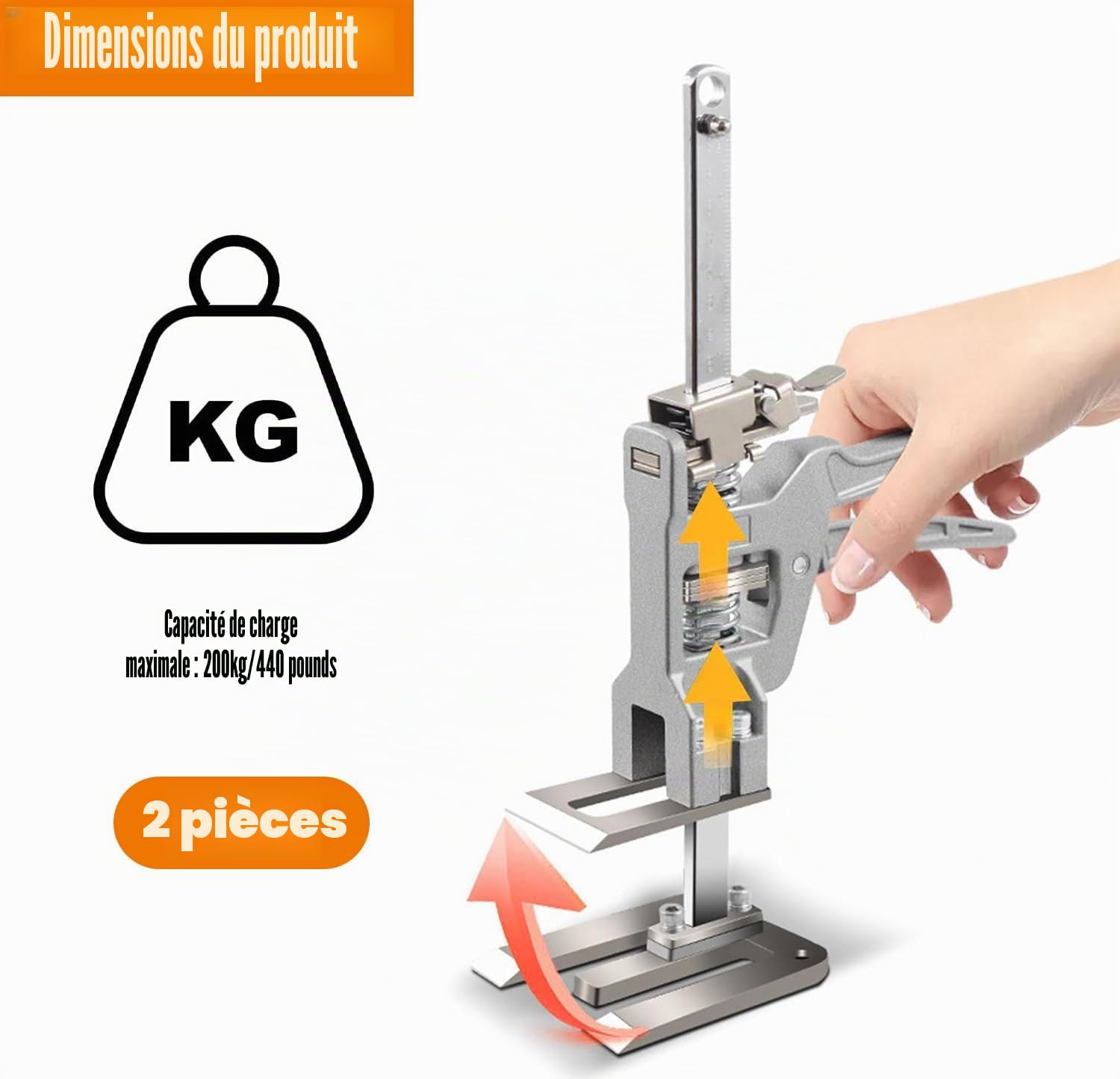 Lot de 2 vérins à bras pour économiser de la main-d'œuvre, dispositif de levage multifonction à réglage de la hauteur avec échelle, crics de levage à deux vitesses, outil de levage pour installation