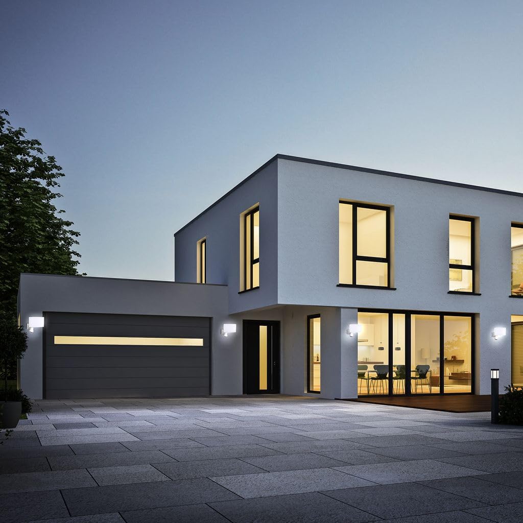 B.K.Licht Faro LED esterno con sensore di movimento e crepuscolare, luce bianca naturale 4000K, luce di sicurezza con accensione automatica, 20W, IP44, lampada da parete, faretto bianco, 230V