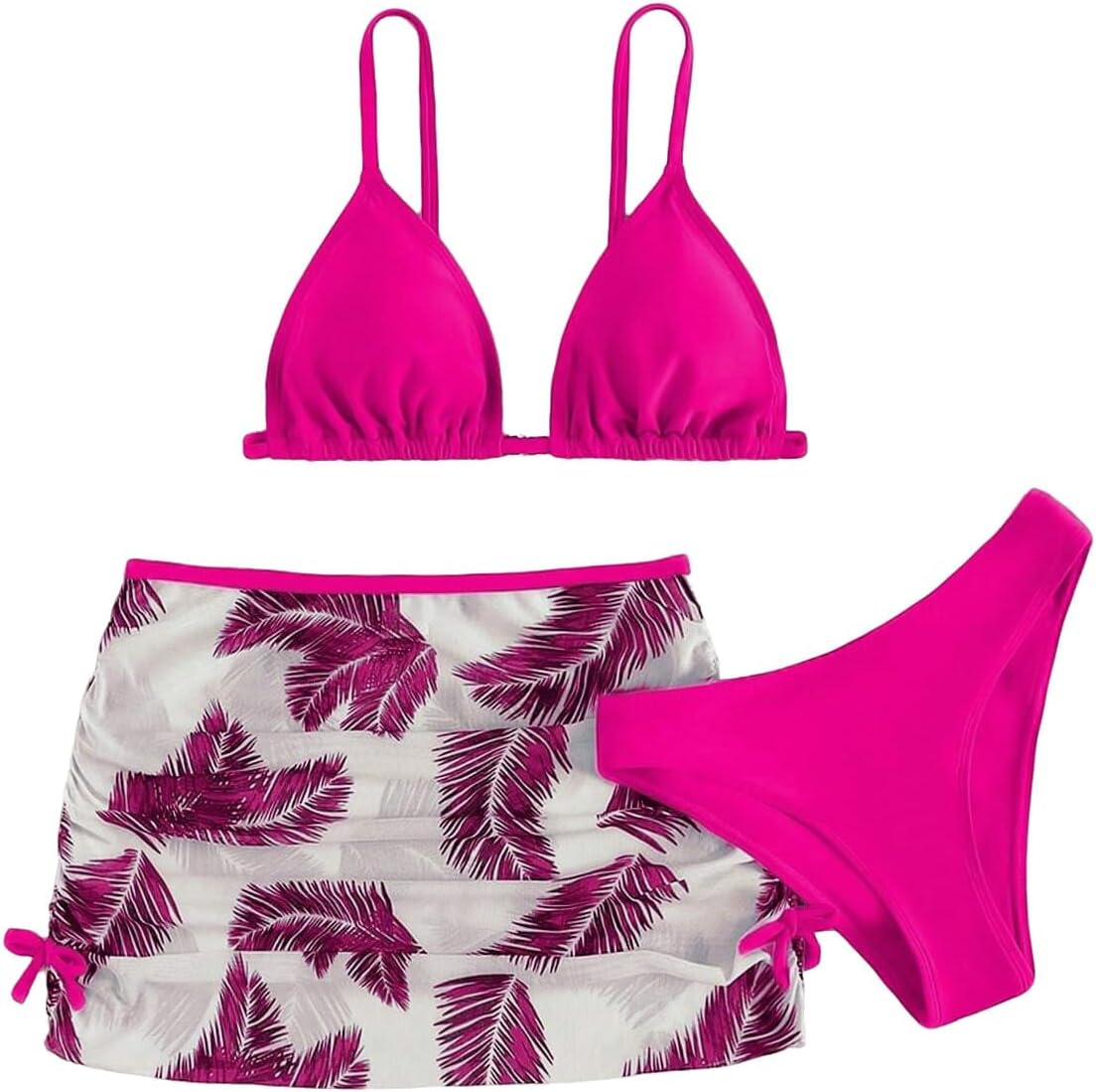 Girls' 3 Piece Swimsuit Bathing Suits Graphic Bikini Sets for Teens with Skirt Coverup
