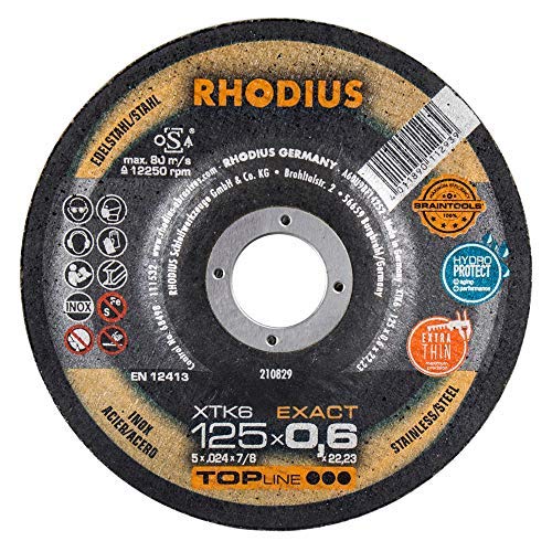 RHODIUS TOPline XTK6 EXACT - Disco da taglio extra sottile, 125 x 0,6 x 22,23 mm, 50 pezzi