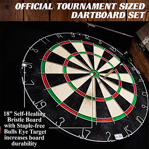 Barrington Billiards Webster Bristle Dartboard Cabinet Set: Professional Hanging Classic Sisal Dartboard With Self Healing Bristles And Accessories - 6 Steel Tip Darts #TOP4