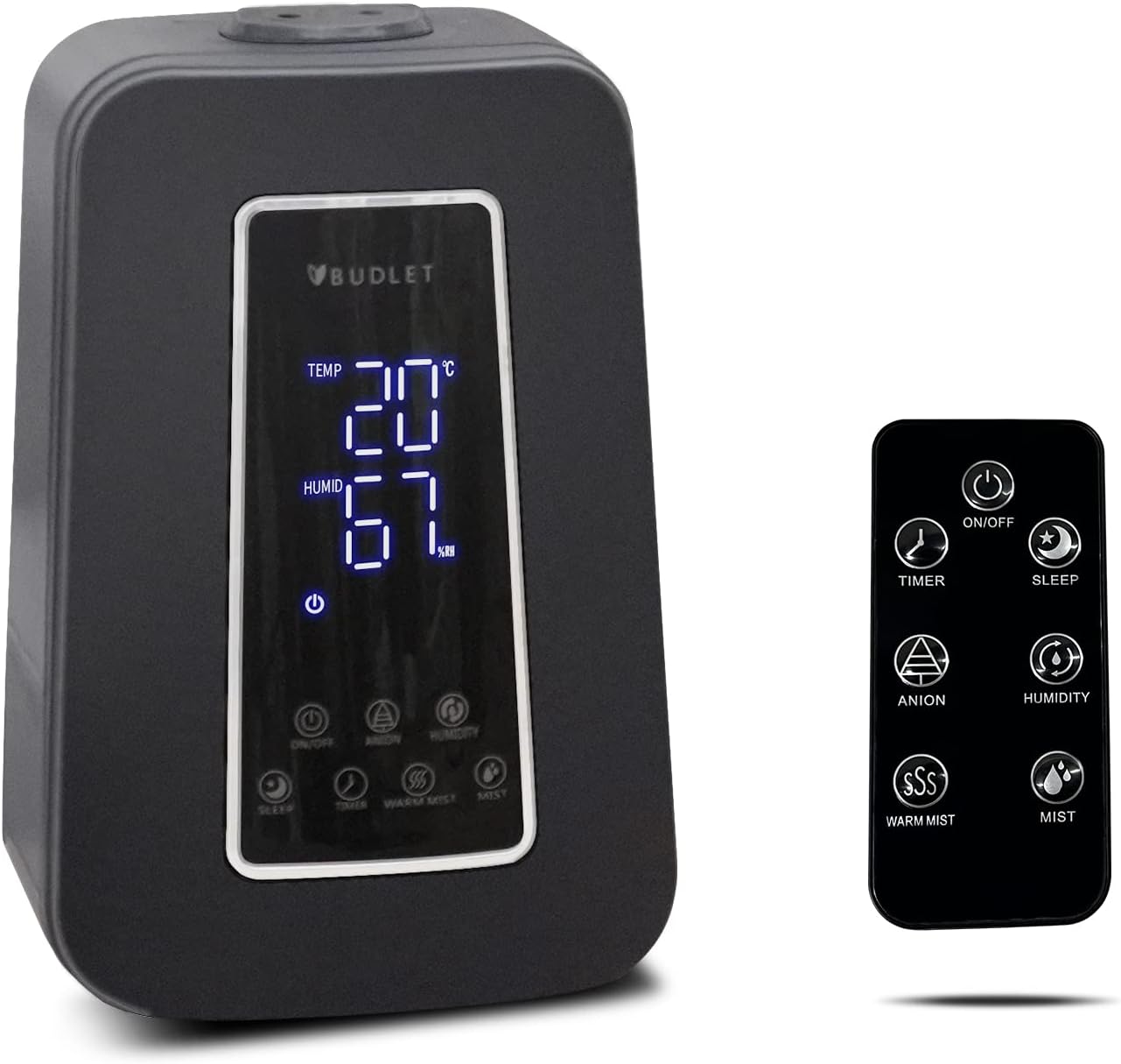 Warm & Cool Mist Humidifier,Air Humidifier for Baby,Large Room Humidifiers with Essential Oil Tray,Water Filter and Digital Display,Quiet Humidifier for Bedroom,Home and Office,5L Tank 37 Hours(Black)