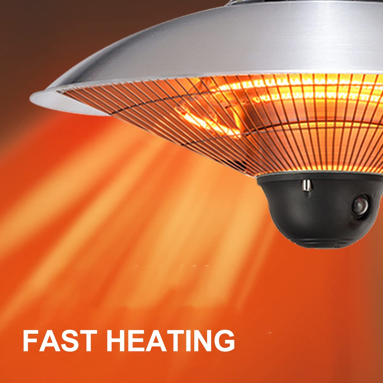 Riscaldatore Esterno Sospeso, Stufa da Terrazza e Termoventilatore con Telecomando, Luce LED, 2 Livelli di Calore e Protezione IP44 per Patio e Verande Esterne Coperte