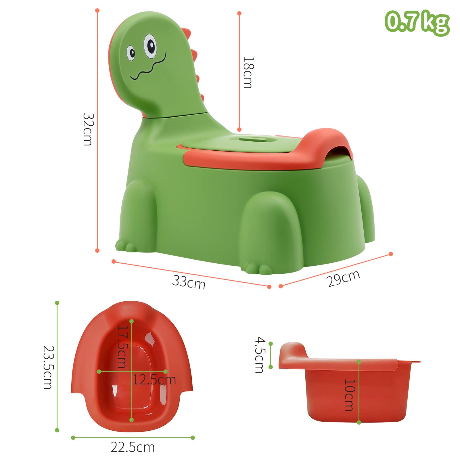 Vasino Bambini Vasetto per Bambini Wc, Toilette per Bambini a Tema Dinosauri, Vasino Portatile per Bambini da 1 a 6 Anni, Vasini Sedile con Coperchio Comodo Cassetto Vasino Mobile, Verde