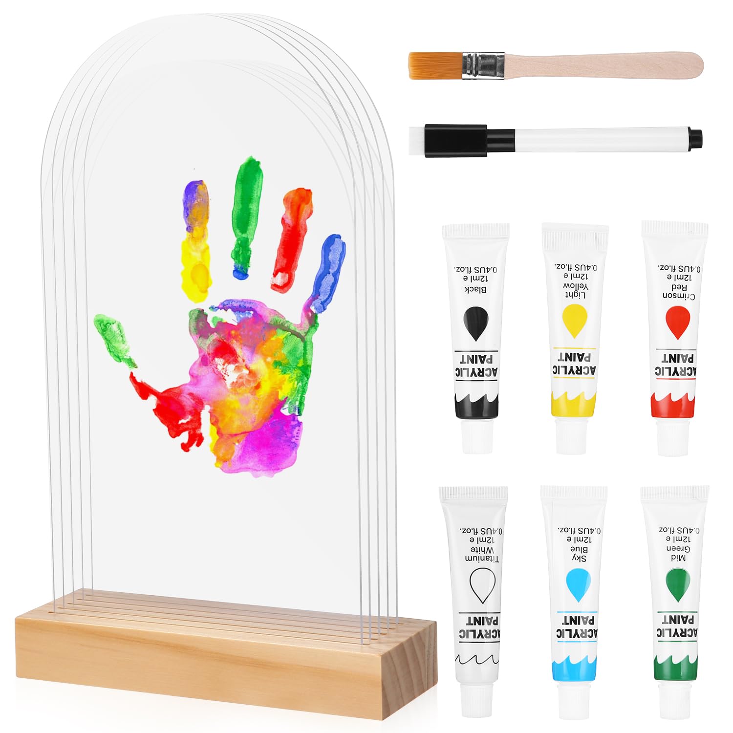 Kit Empreinte Main Famille avec 5 Plaques Plexiglas 6 Couleurs Pigments, Cadeau Bebe Naissance