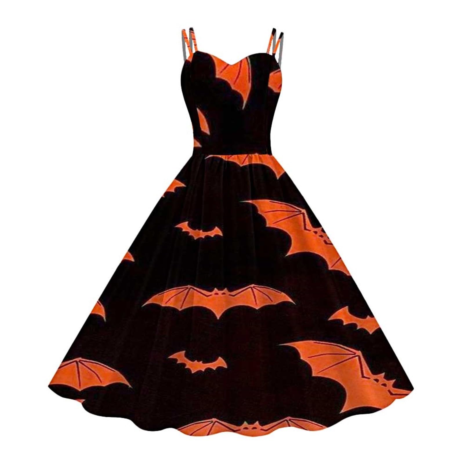 Abito Da Halloween Donna Strega Pipistrelli - Vestito Medievale A-Line Midi Con Maniche Lunghe, Vita Alta, Stile Gotico, Taglie Forti - 5
