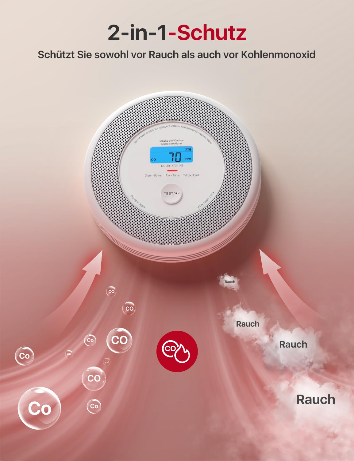 X-Sense Rauch und CO Melder mit Sprachalarm und Standortansage, mit XP0A-MR11 Kits, 30 mm dick ohne SBS50 Basisstation, XP0A-MR, 2 Stück
