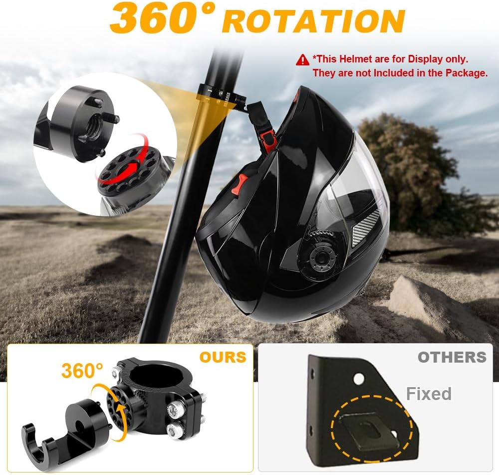 Roll Cage Helmet Hook Bracket Fits 1.75"-2" Roll Bar, UTV Hanger Heavy Duty Aluminum for Headset Helmet Compatible with Polaris RZR 900 1000 XP Pro Can Am X3