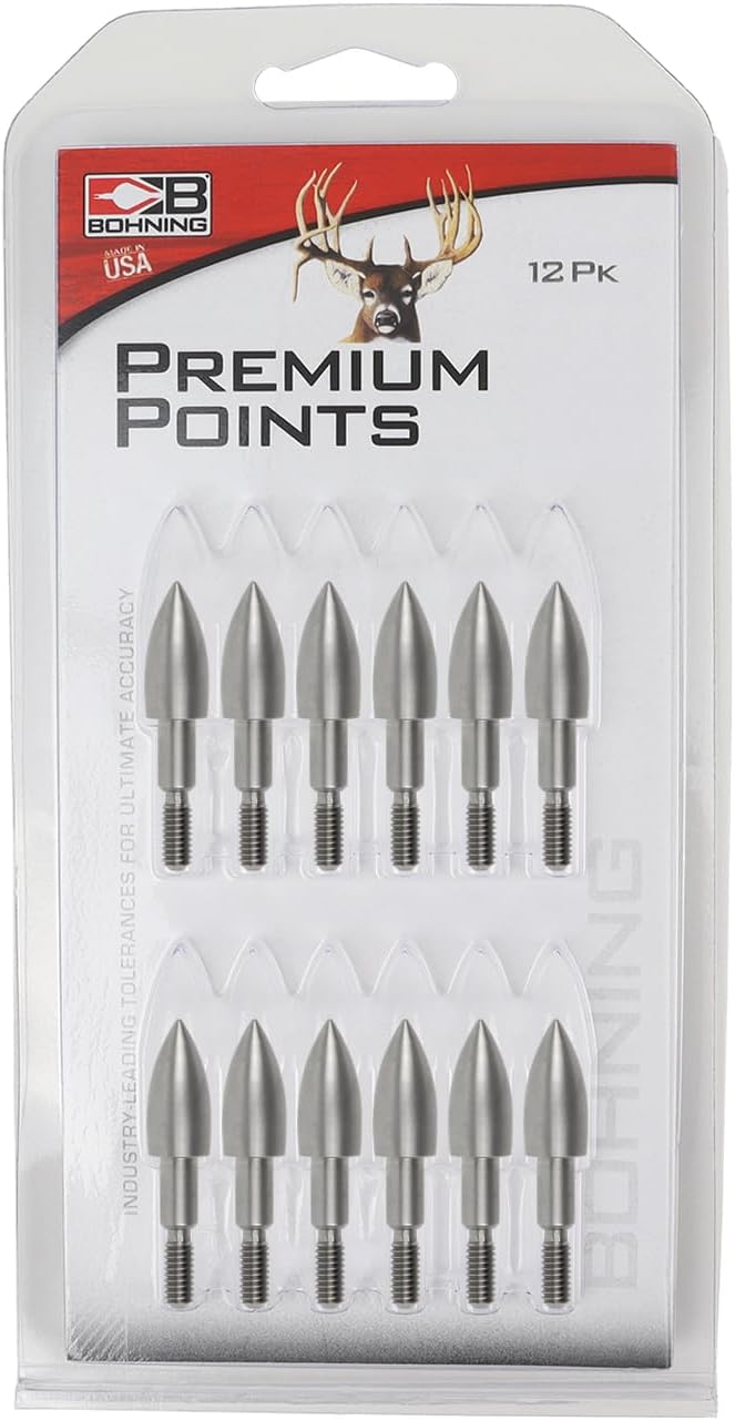 Bohning Match Grade Screw-in Crossbow Compatible Bullet Points for 21/64" Arrow Shafts, 125 Grain, 12 pk