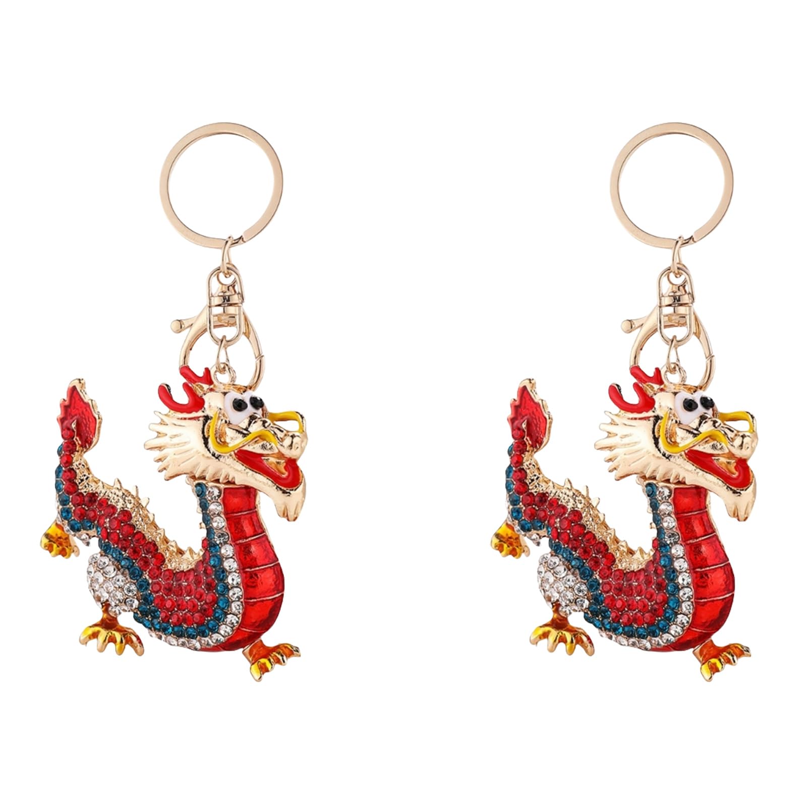 Xinsheinelry 2PCS Sparkling Crystal Dragon Keychains Decorative Keyring Eye-catching Zodiacs Ornament for Handbags Crystal Dragon Pair