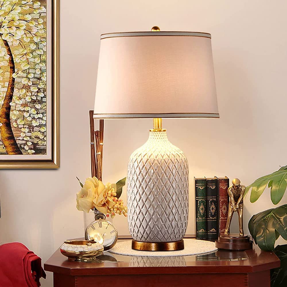 Lampada da Tavolo Lampade Luce da Comodino retrò in Ceramica Bianca Smaltata contemporanea Classica scrivania Comodino (Dimensioni: Pulsante