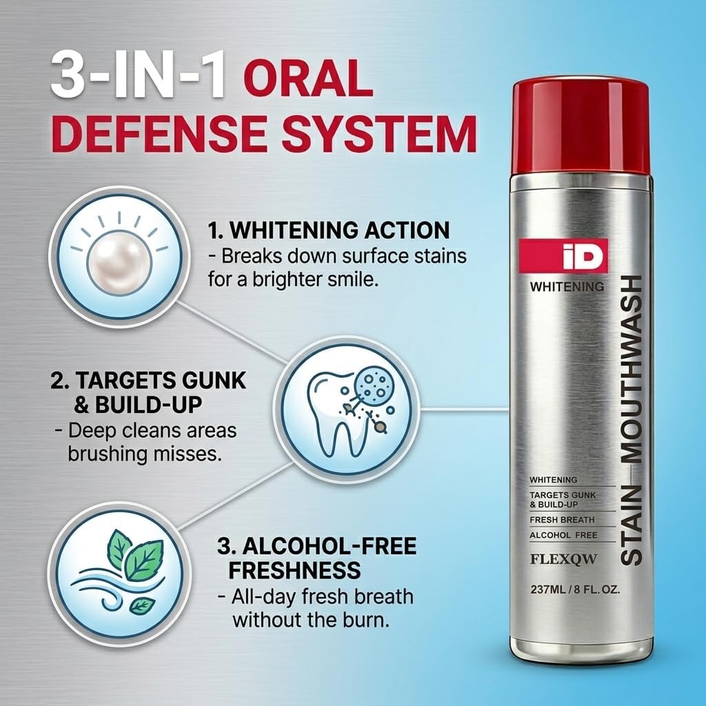 Teeth Whitening Mouthwash Oral Rinse, Stain Removal Whitening Mouthwash, Alcohol-Free, Rinse & Refresh for Fresh Breath, Bright Smile, Gentle on Sensitive Teeth & Gums, Daily Oral Care-237ml