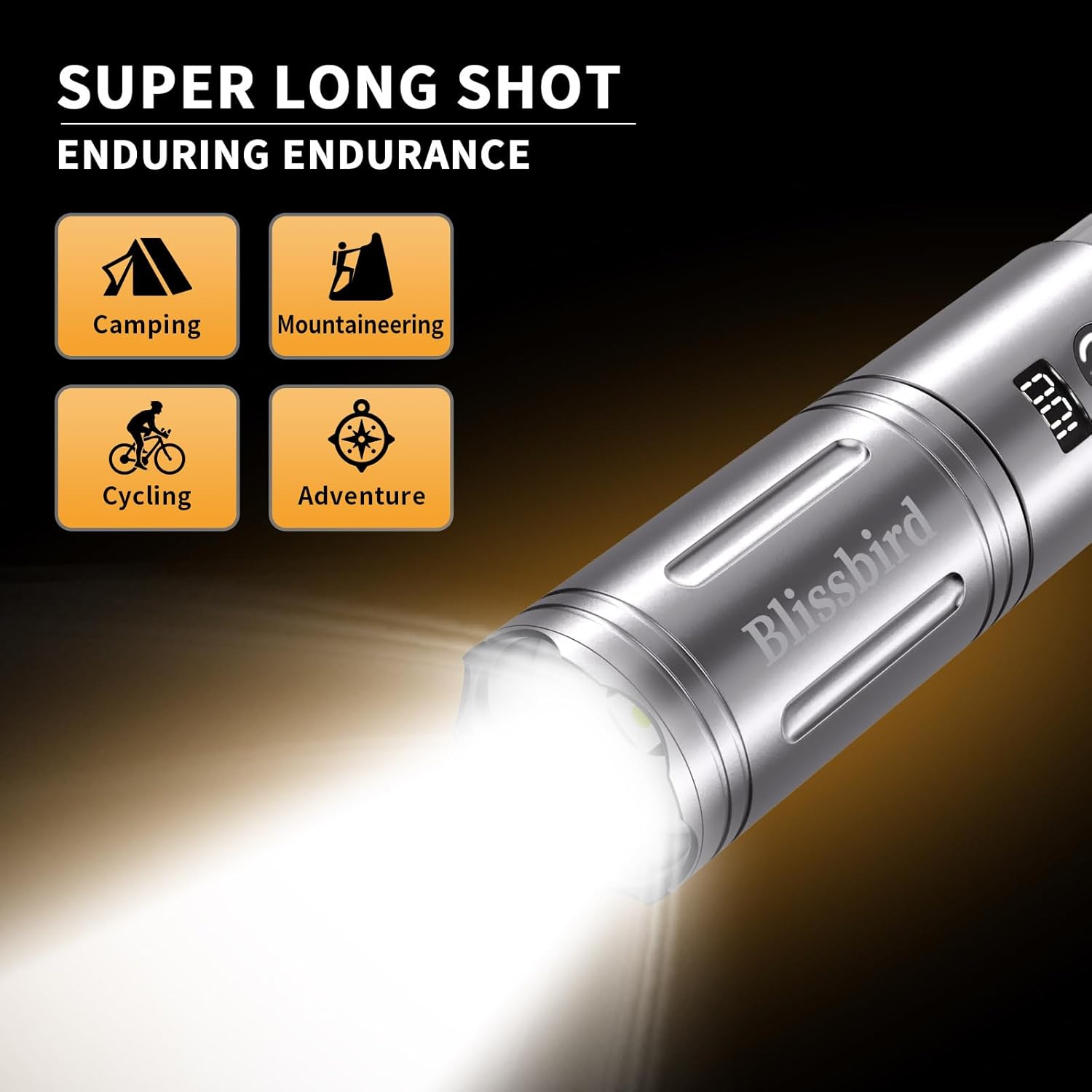 Rechargeable LED Flashlights, 6 Modes Flashlight Adjustable, Zoomable with LCD Digital Display, Brightest Flashlight, Multi-Functional Handheld Flashlight for Home, Camping, Emergency