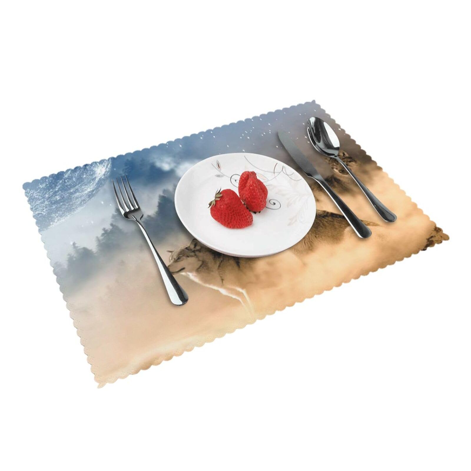 Bnvsadc Wolf On Mountain 4 Pcs Heat Resistant Placemat 45X30 Cm, Printed Non-Slip Place Mats For Kitchen Dining Table Indoor Outdoor