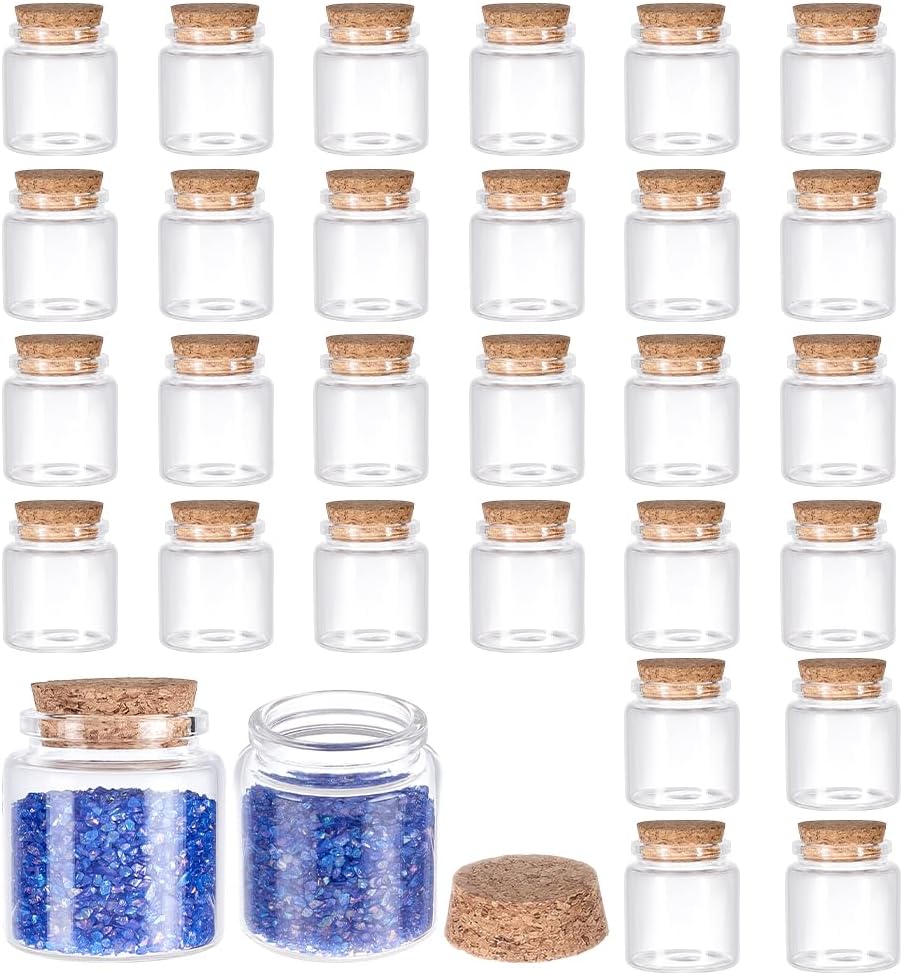 PH PandaHall 30pcs Small Glass Jars with Cork Lids mini Glass Bottles Mini Jars Bulk Tiny Wishing Vial Spell Jar for DIY Art Crafts Gift Wedding Birthday Party Favors Decorations, 50ml(1.7fl.oz)